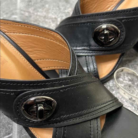 Coach Meggie Black Leather Open-Toe Block Heel Mules Size 7.5B - Picture 9 of 16